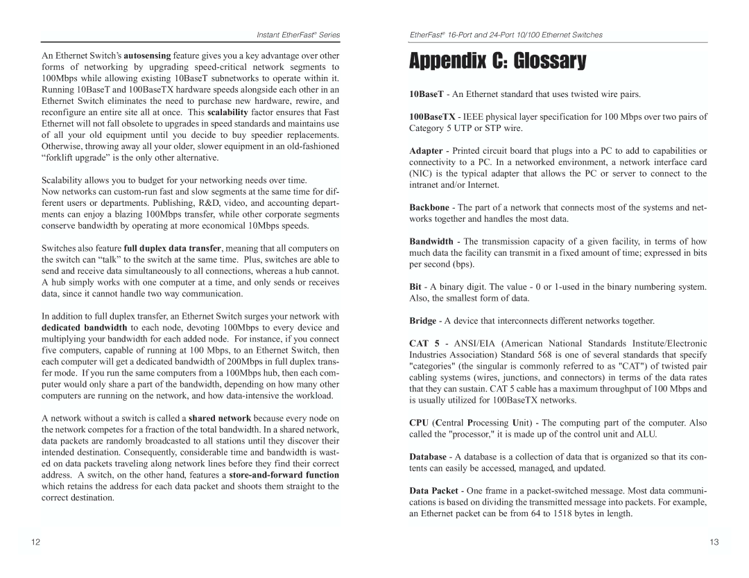 Linksys EF4116, EF4124, EF3124, EF3116 manual Appendix C Glossary 