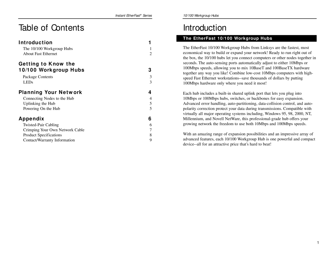 Linksys EFAH05W V2, EFAH08W V2, EFAH16W V2 manual Table of Contents, Introduction 