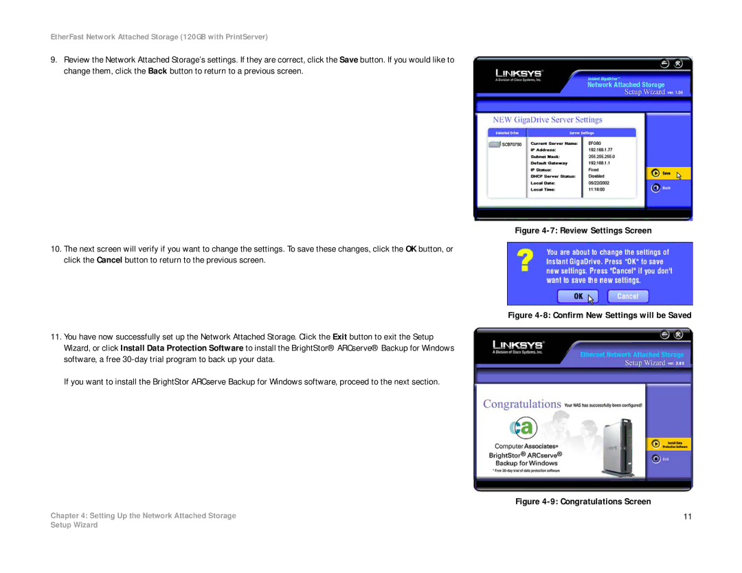 Linksys EFG120 manual Review Settings Screen 