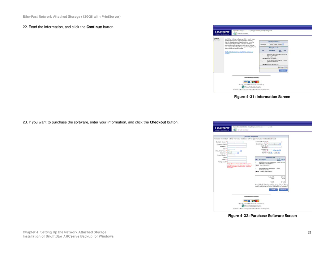 Linksys EFG120 manual Purchase Software Screen 