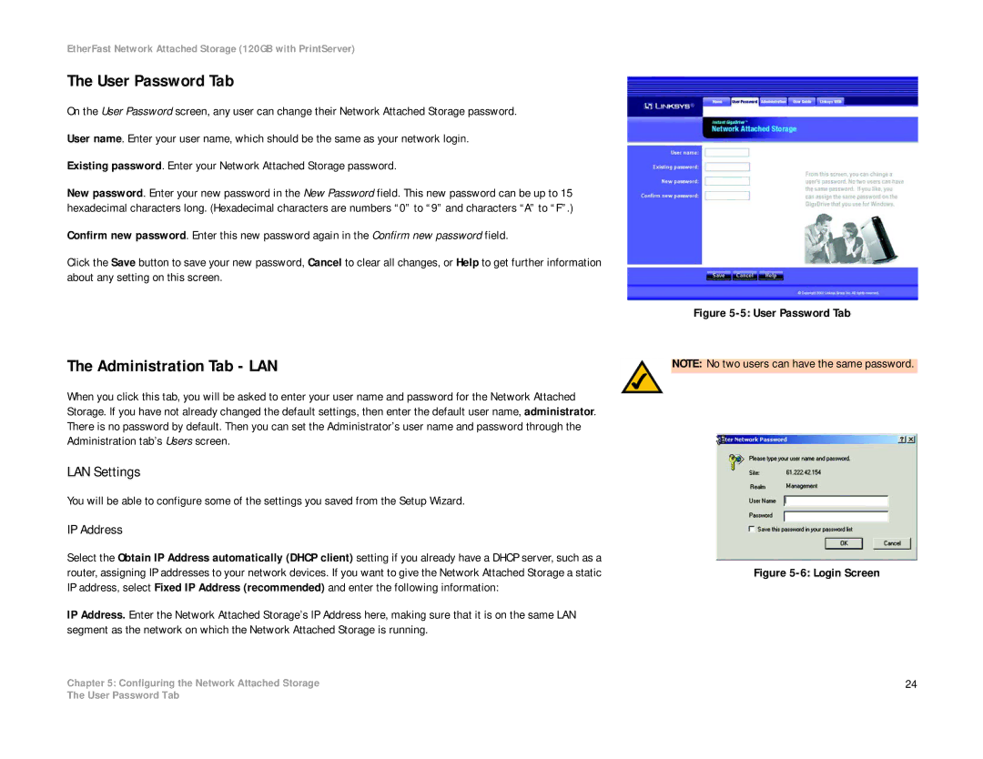 Linksys EFG120 manual LAN Settings, IP Address 