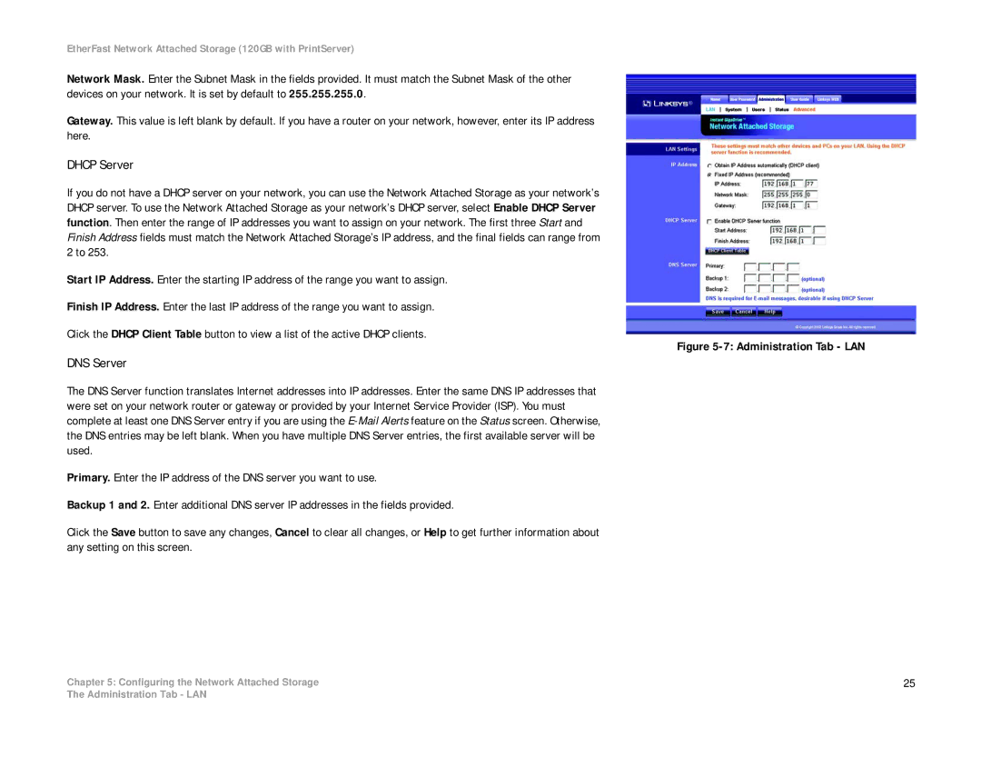 Linksys EFG120 manual Dhcp Server, DNS Server 