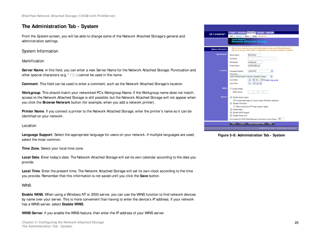 Linksys EFG120 manual System Information, Identification, Location 