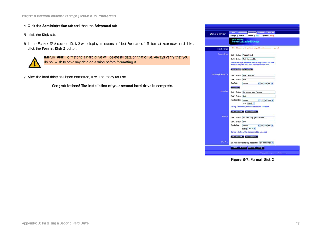 Linksys EFG120 manual Figure B-7 Format Disk 