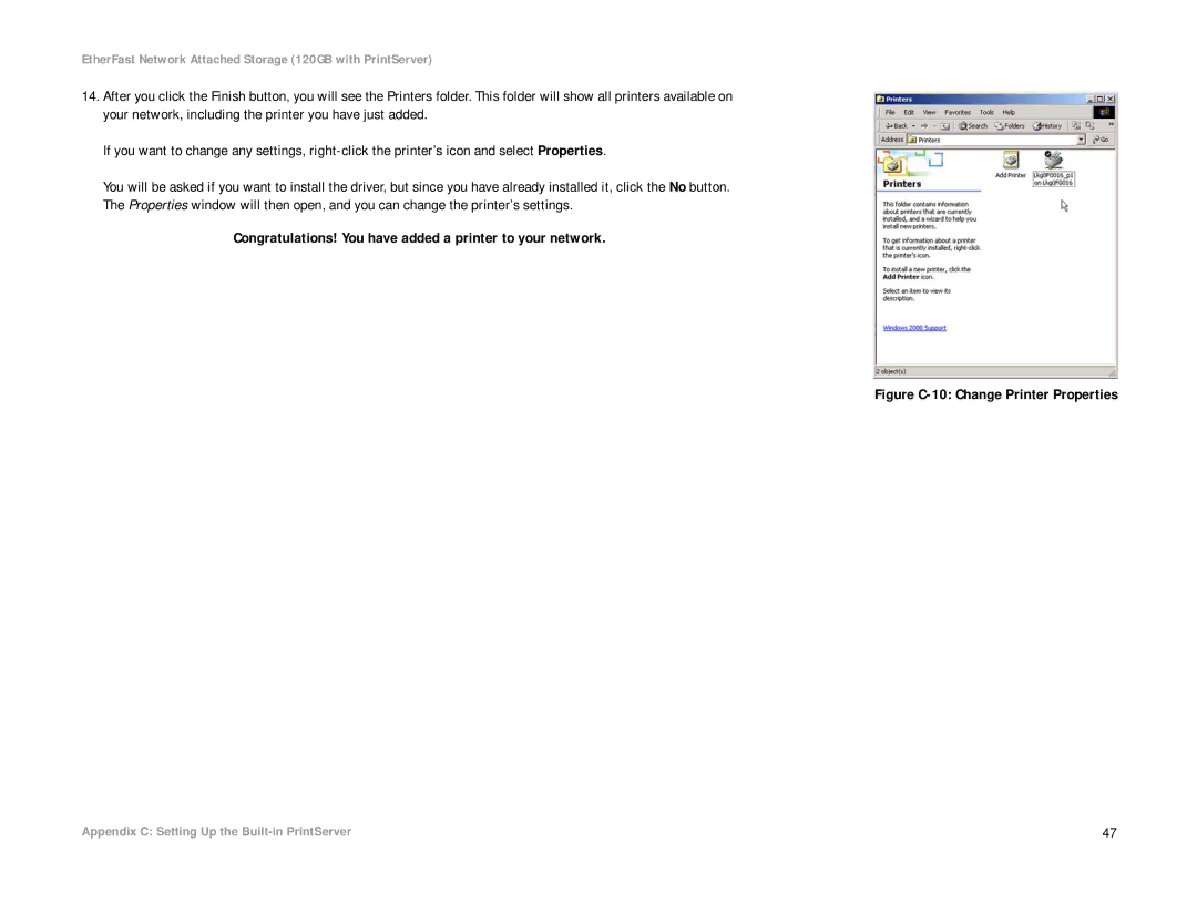 Linksys EFG120 manual Figure C-10 Change Printer Properties 