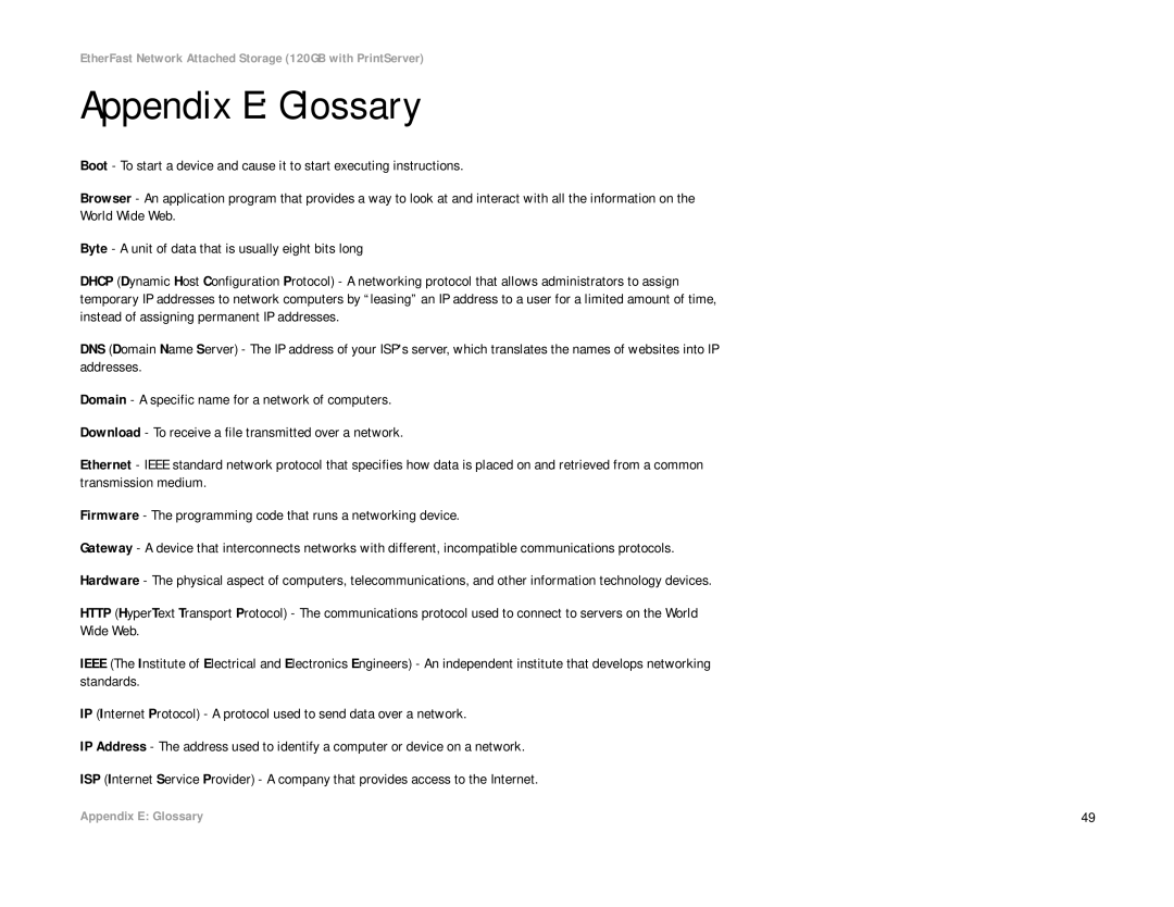 Linksys EFG120 manual Appendix E Glossary 