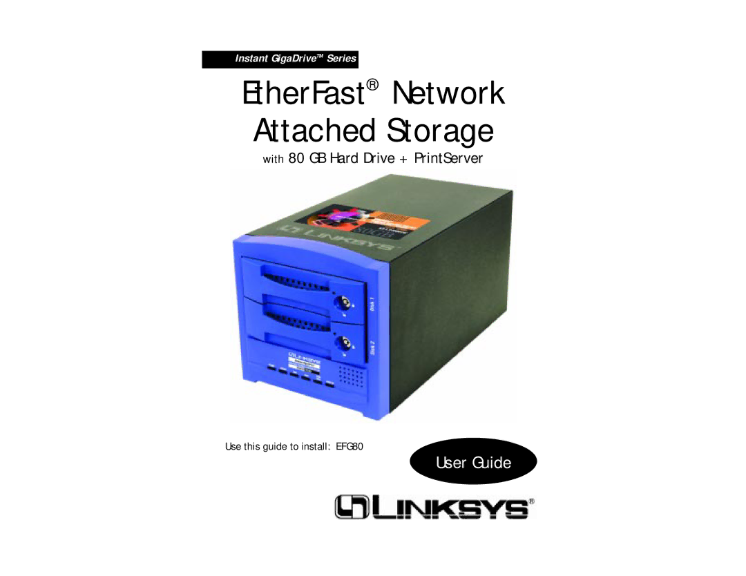 Linksys EFG80 manual EtherFast Network Attached Storage 