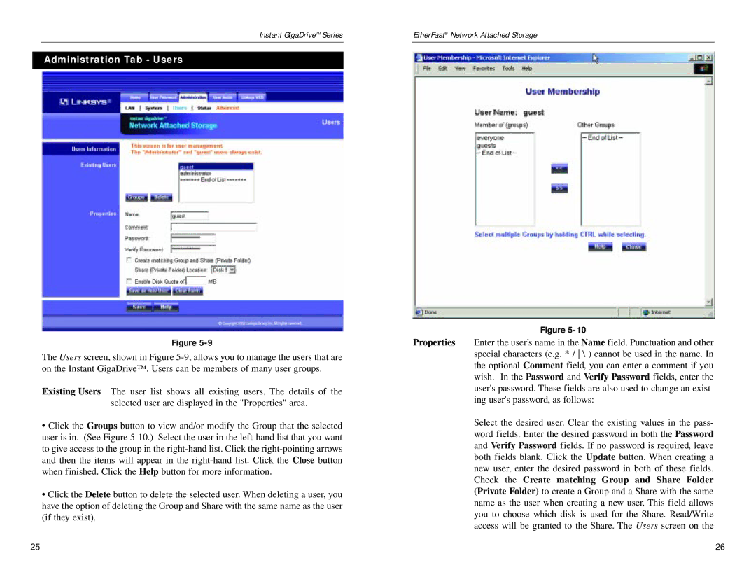 Linksys EFG80 manual Administration Tab Users 