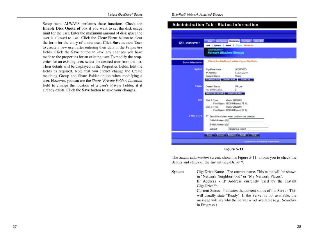 Linksys EFG80 manual Administration Tab Status Information, System 