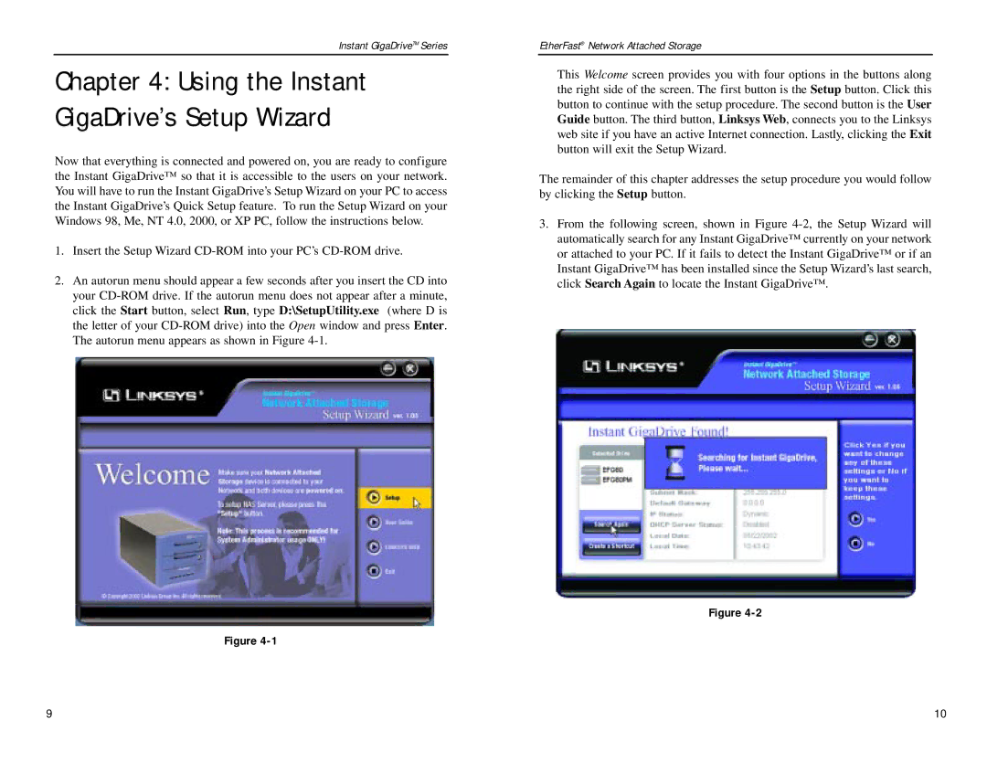 Linksys EFG80 manual Using the Instant GigaDrive’s Setup Wizard 