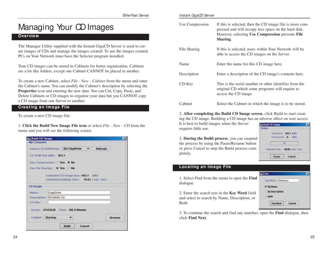 Linksys EFVCD20 manual Managing Your CD Images, Overview, Creating an Image File, Locating an Image File, EtherFast Series 