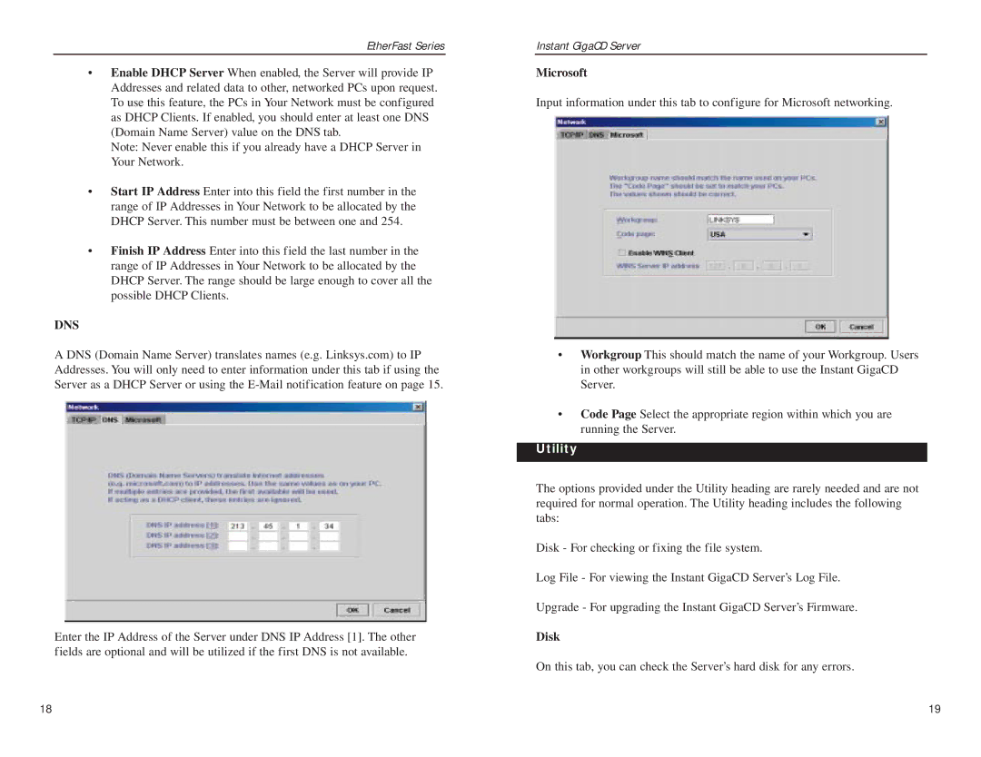 Linksys EFVCD20 manual Microsoft, Utility, Disk 