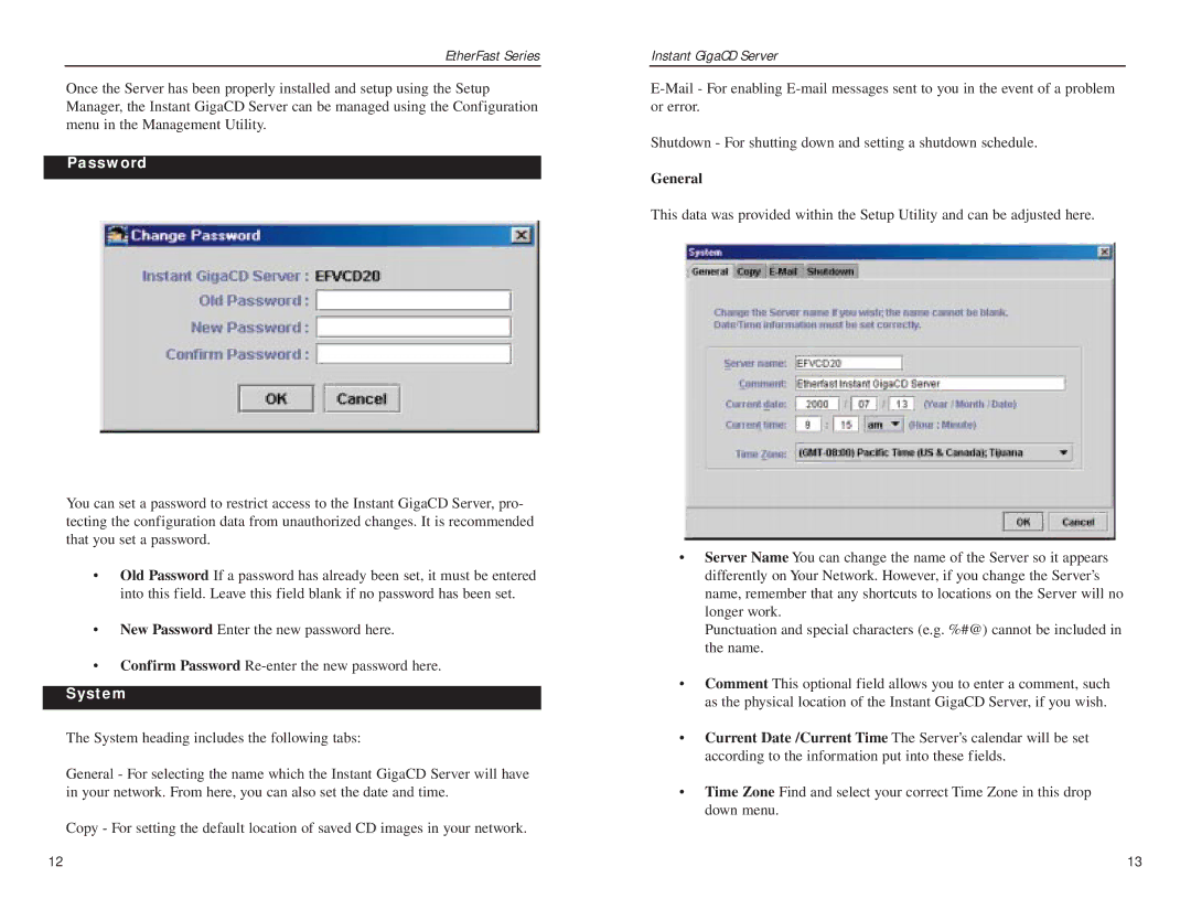 Linksys EFVCD20 manual Password, System, General 