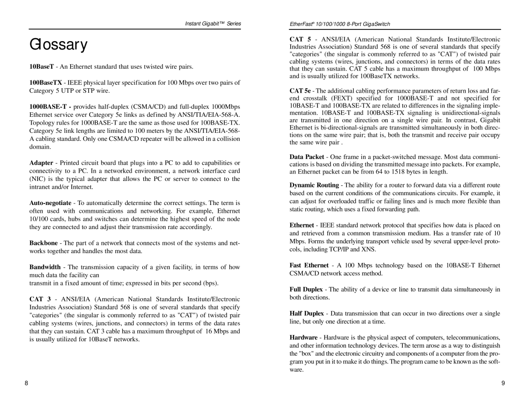 Linksys EG0008 manual Glossary 
