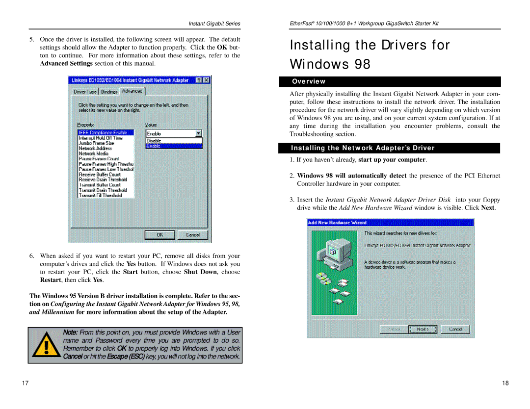 Linksys EG0801SK manual Installing the Network Adapter’s Driver 