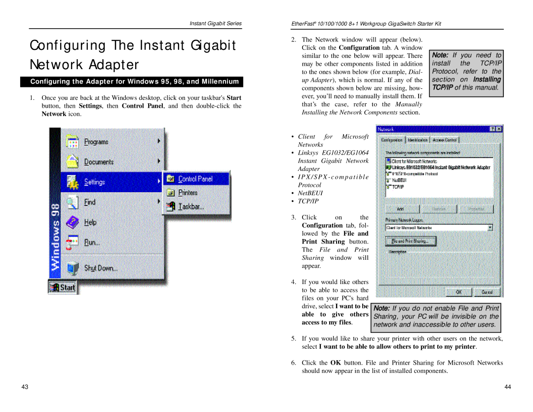 Linksys EG0801SK manual Configuring The Instant Gigabit Network Adapter, Configuration tab 