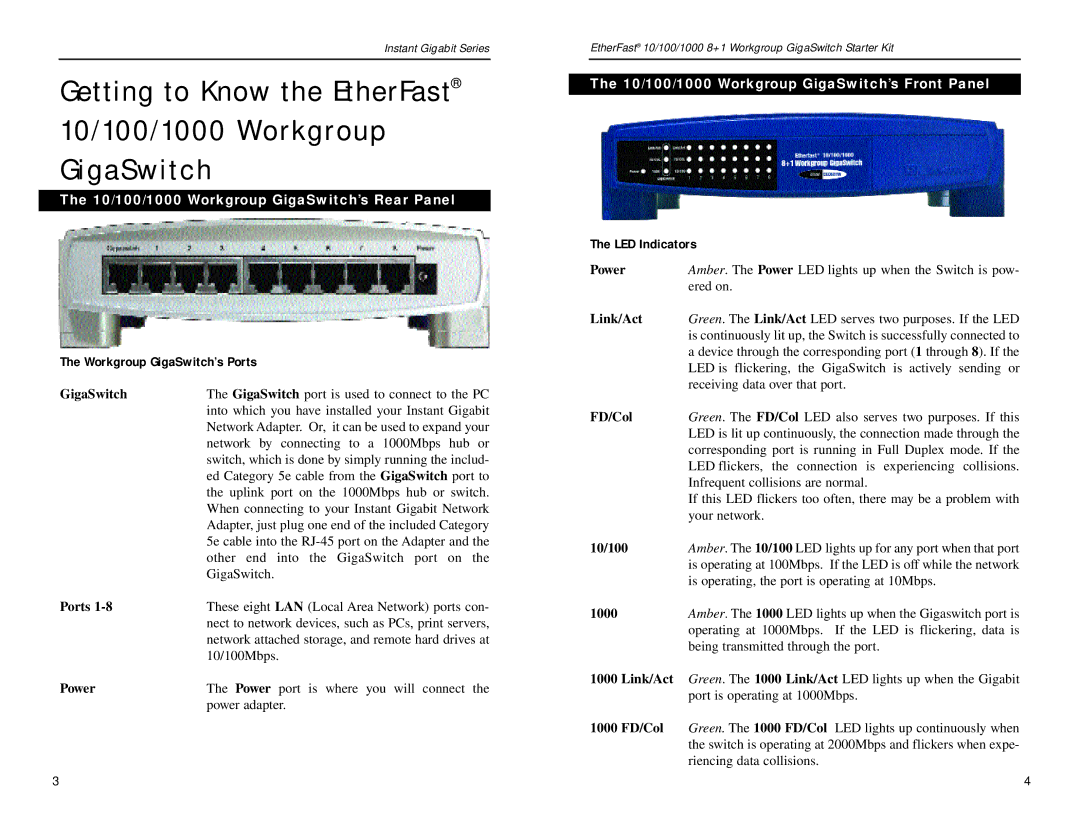 Linksys EG0801SK manual 10/100/1000 Workgroup GigaSwitch’s Rear Panel, Ports, Power 