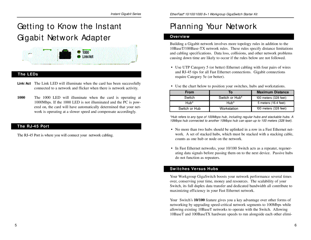 Linksys EG0801SK manual Planning Your Network, LEDs, RJ-45 Port, Overview, Switches Versus Hubs 