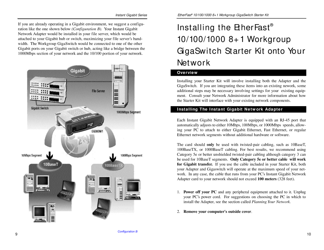 Linksys EG0801SK manual Installing The Instant Gigabit Network Adapter, Installing the Network Card & Cabling 