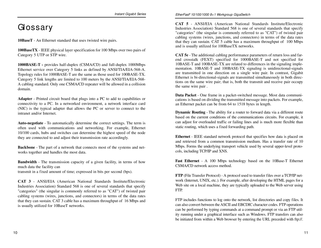 Linksys EG0801W manual Glossary 