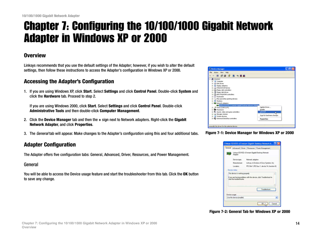 Linksys EG1032 V3 manual Accessing the Adapter’s Configuration, Adapter Configuration, General 