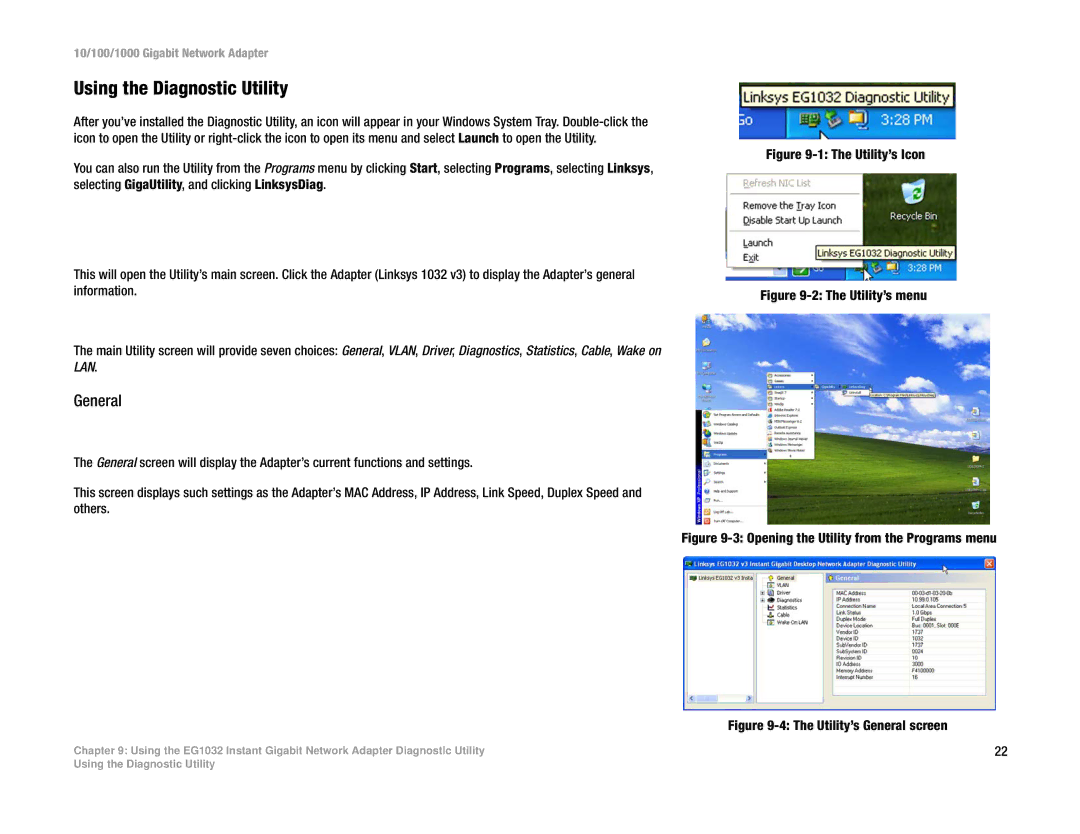 Linksys EG1032 V3 manual Using the Diagnostic Utility, Utility’s Icon 