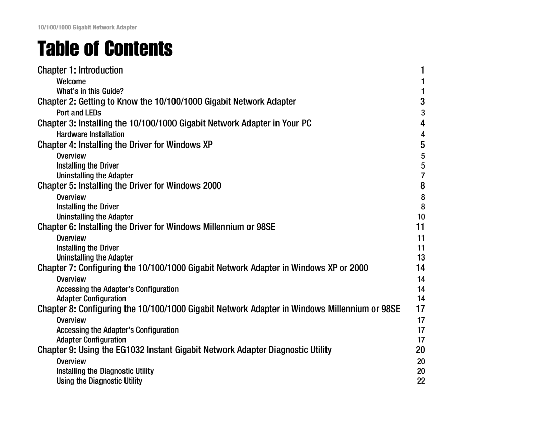 Linksys EG1032 V3 manual Table of Contents 