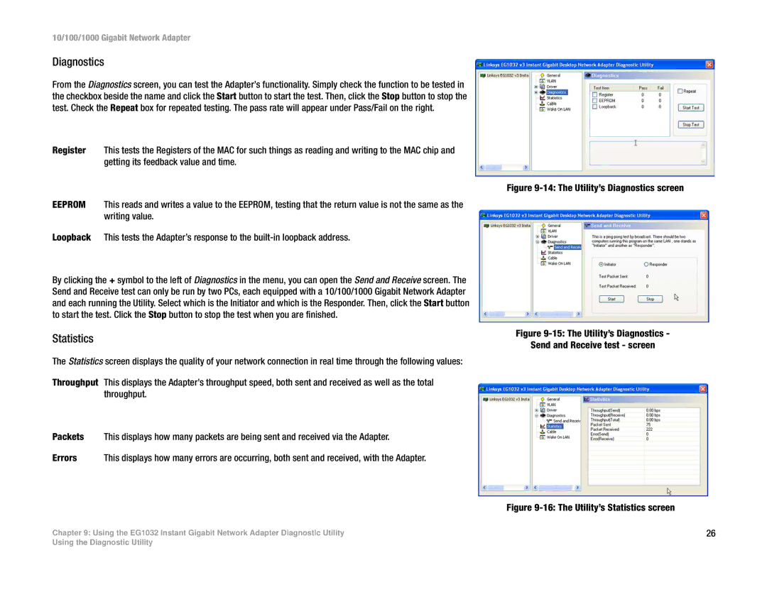 Linksys EG1032 V3 manual Diagnostics, Statistics 