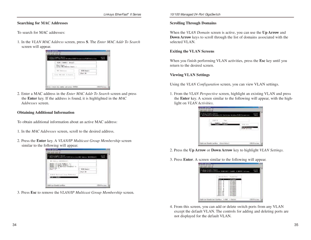 Linksys EG24M manual Searching for MAC Addresses, Obtaining Additional Information, Scrolling Through Domains 