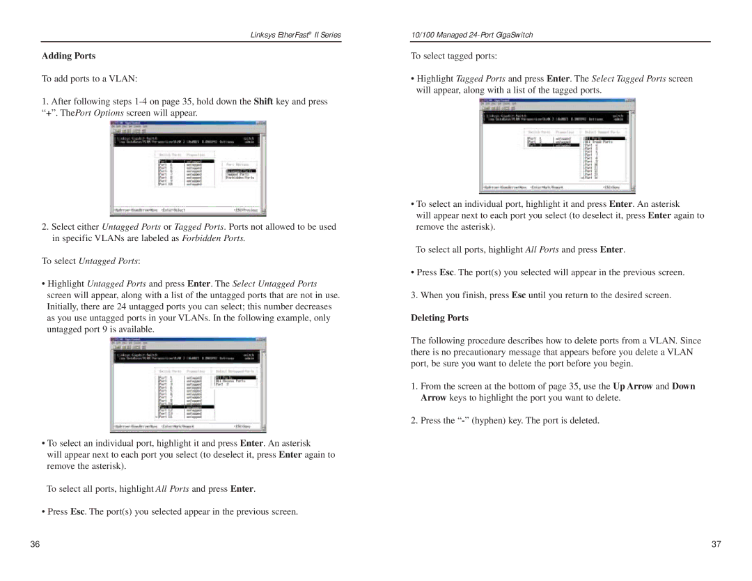 Linksys EG24M manual Adding Ports, Deleting Ports 