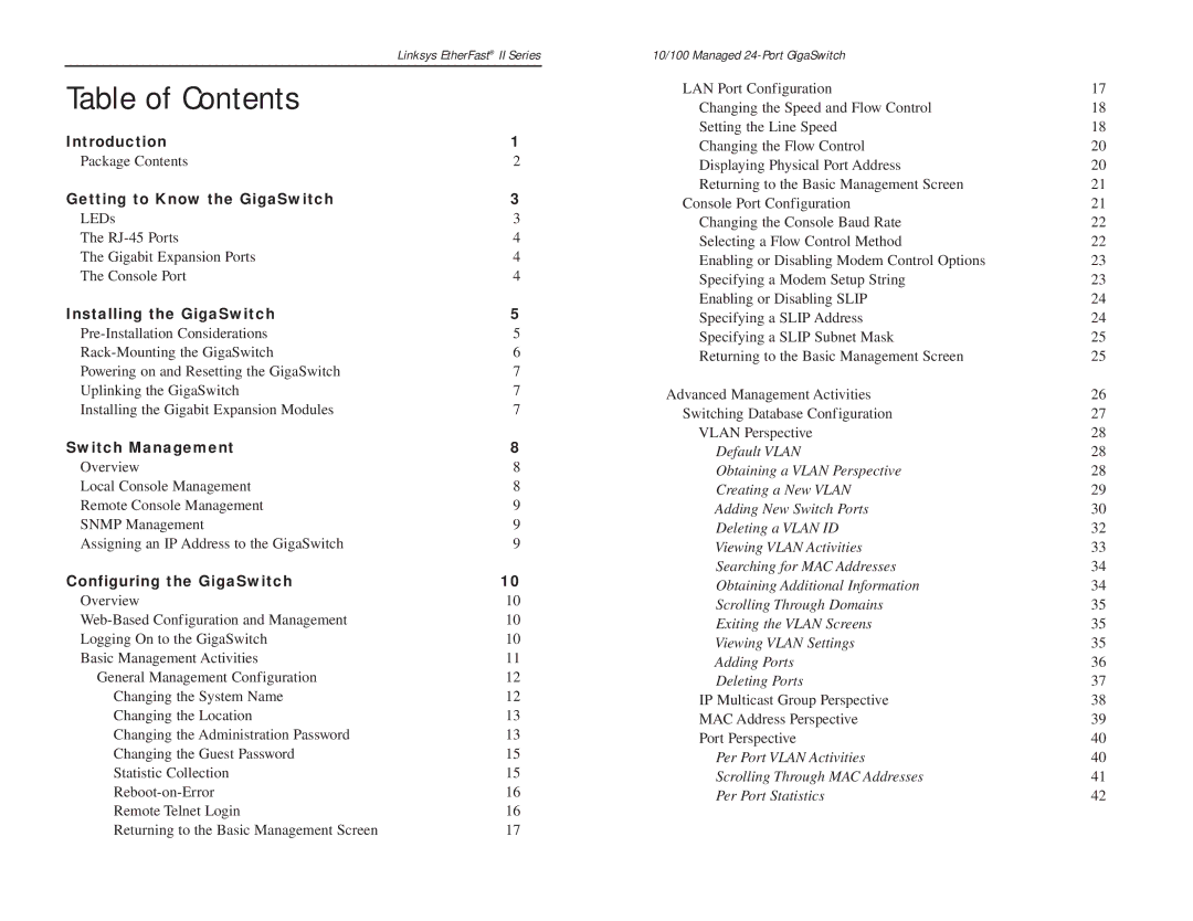 Linksys EG24M manual Table of Contents 