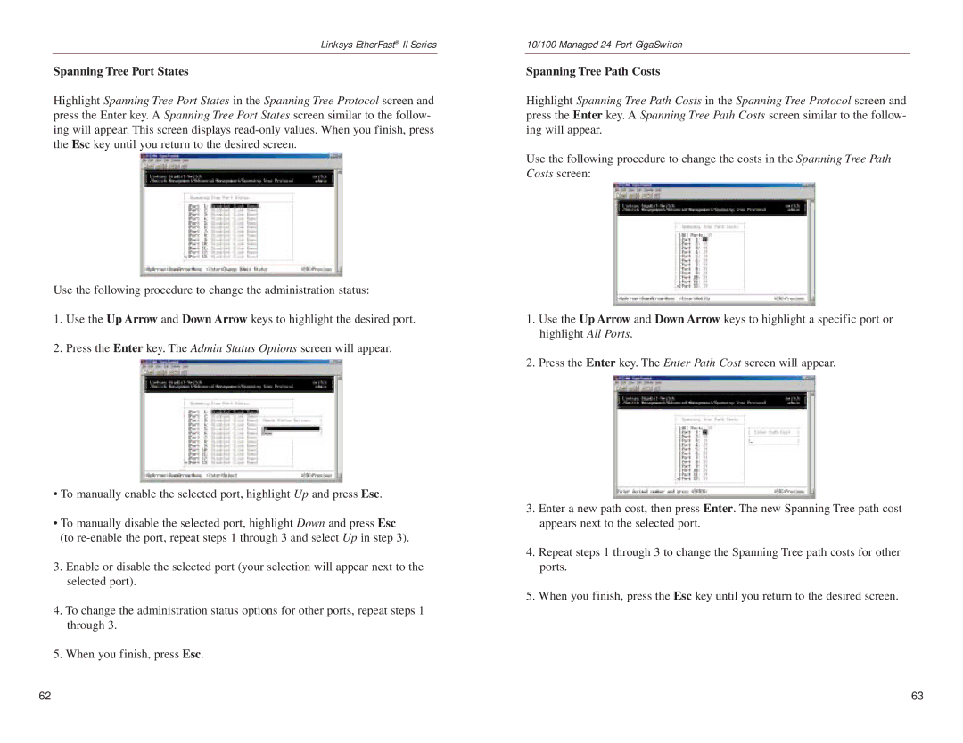 Linksys EG24M manual Spanning Tree Port States, Spanning Tree Path Costs 