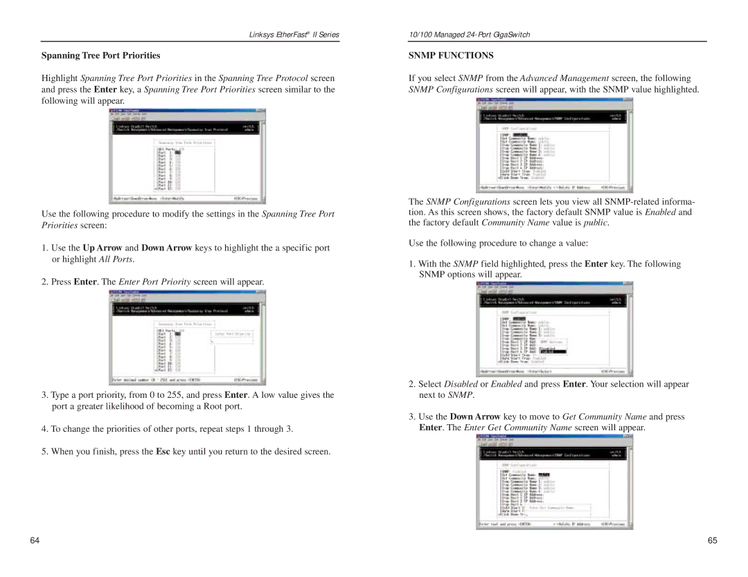 Linksys EG24M manual Spanning Tree Port Priorities, Snmp Functions 