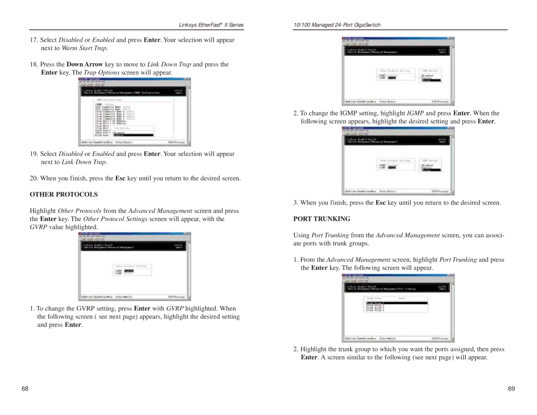 Linksys EG24M manual Other Protocols, Port Trunking 