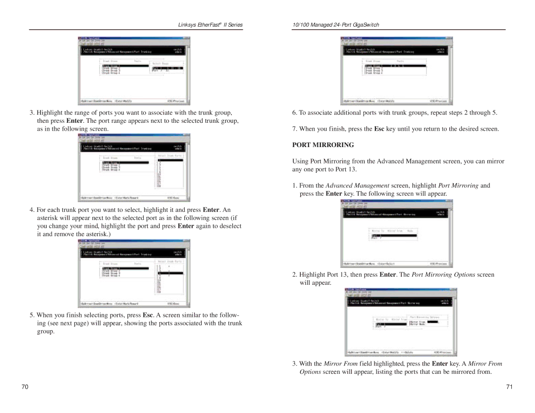 Linksys EG24M manual Port Mirroring 