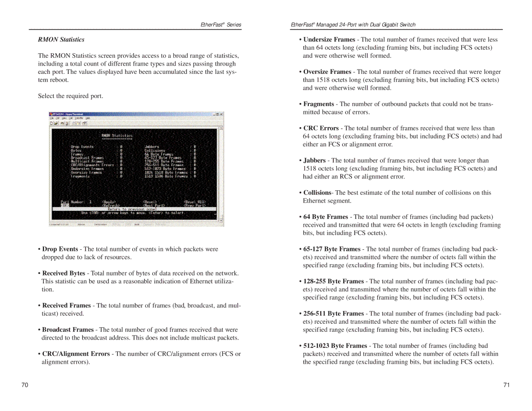 Linksys Etherfast manual Rmon Statistics 