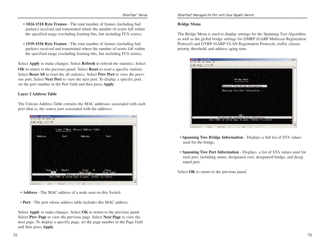 Linksys Etherfast manual Layer 2 Address Table, Bridge Menu 