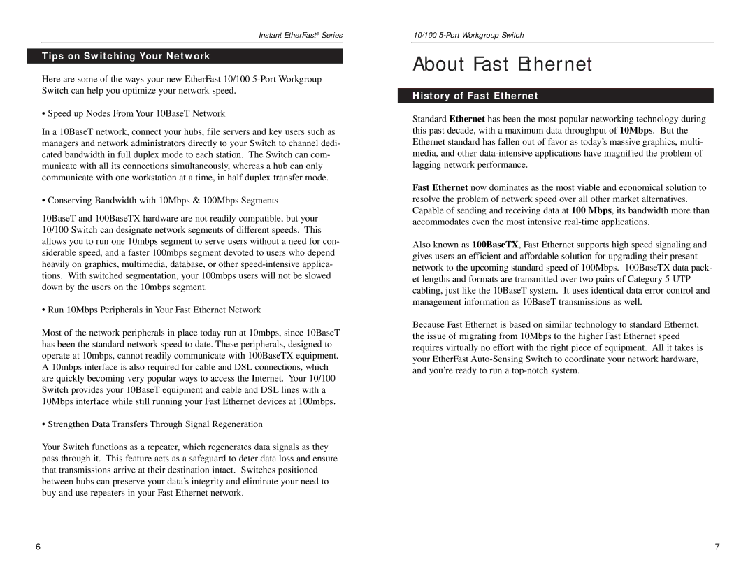 Linksys EZXS88W v2, EZXS55W v2 manual About Fast Ethernet, Tips on Switching Your Network, History of Fast Ethernet 