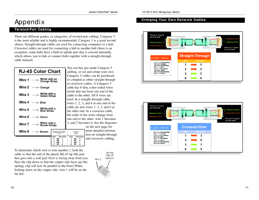 Linksys EZXS88W v2, EZXS55W v2 manual Appendix, Twisted-Pair Cabling, Crimping Your Own Network Cables 