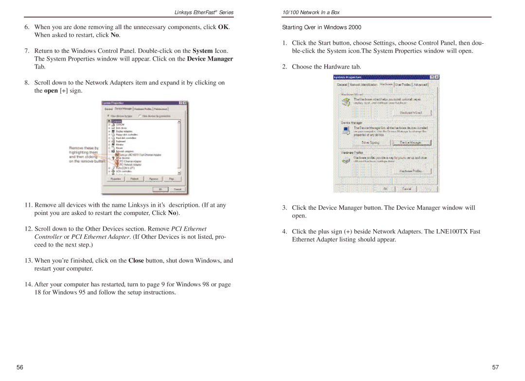 Linksys FENSK05 v2 manual Starting Over in Windows 