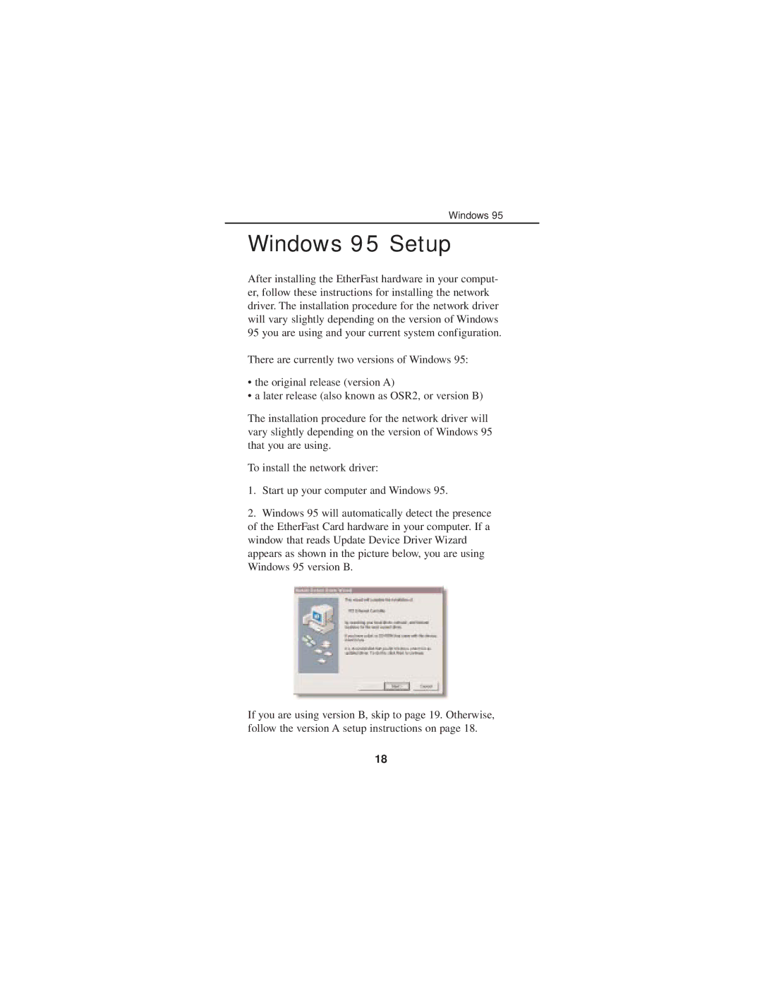 Linksys FENSK05 manual Windows 95 Setup 