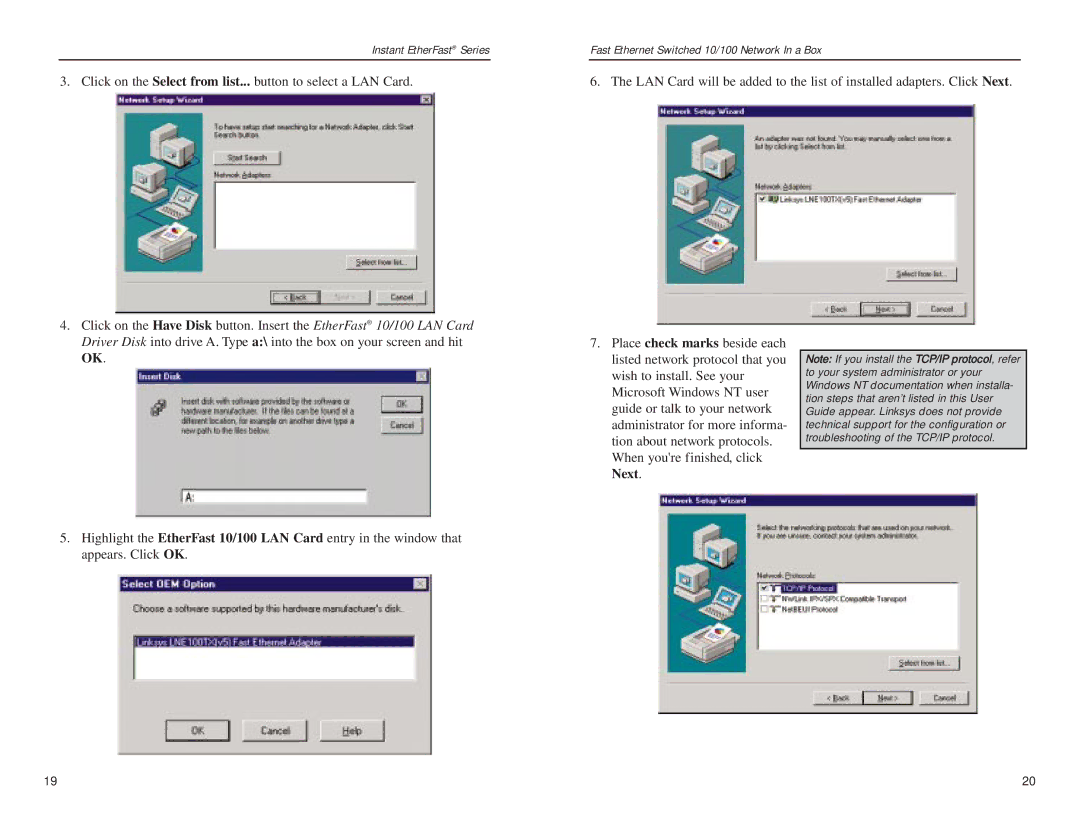 Linksys EZXS55W, FESWSK05 v3 manual Click on the Select from list... button to select a LAN Card 