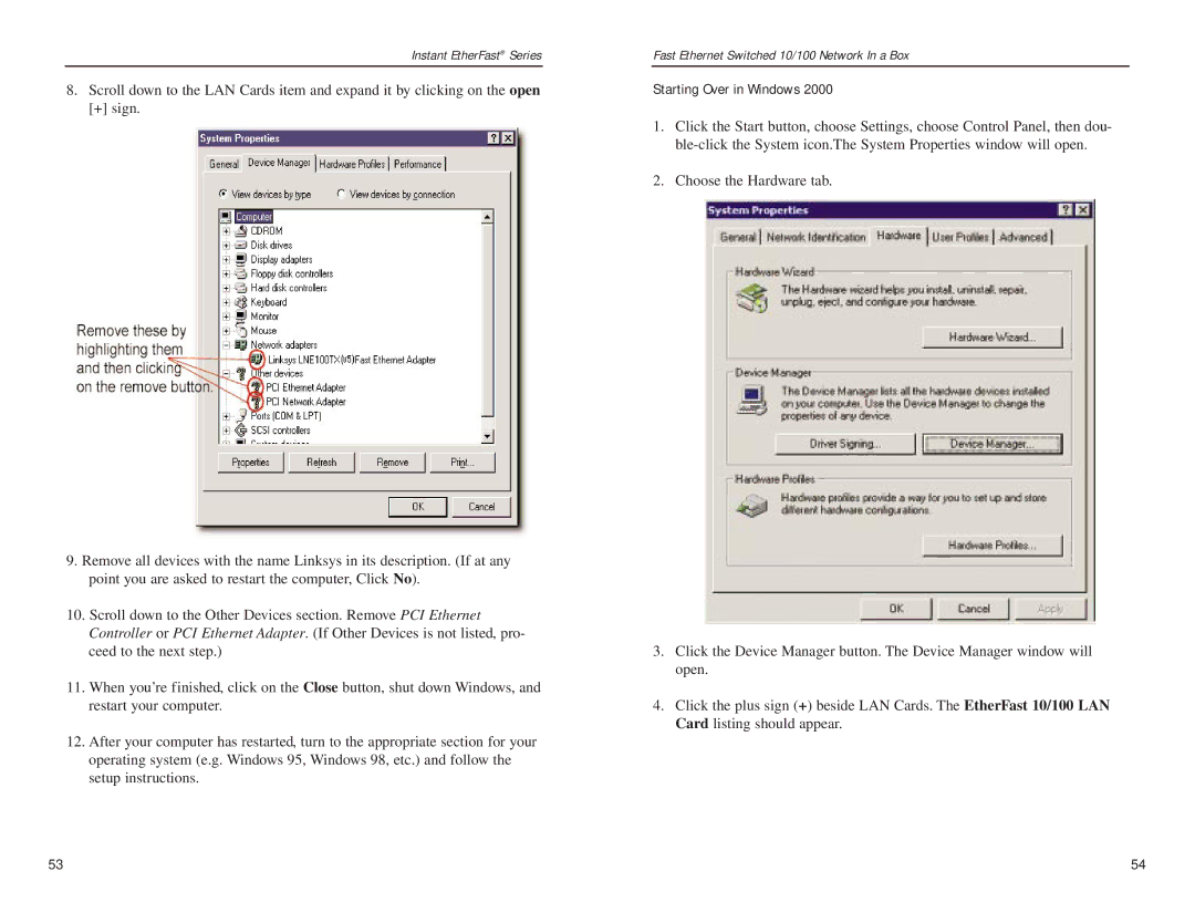 Linksys FESWSK05 v3, EZXS55W manual Starting Over in Windows 