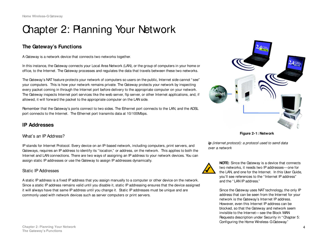 Linksys HG200 manual Planning Your Network, Gateway’s Functions, What’s an IP Address?, Static IP Addresses 