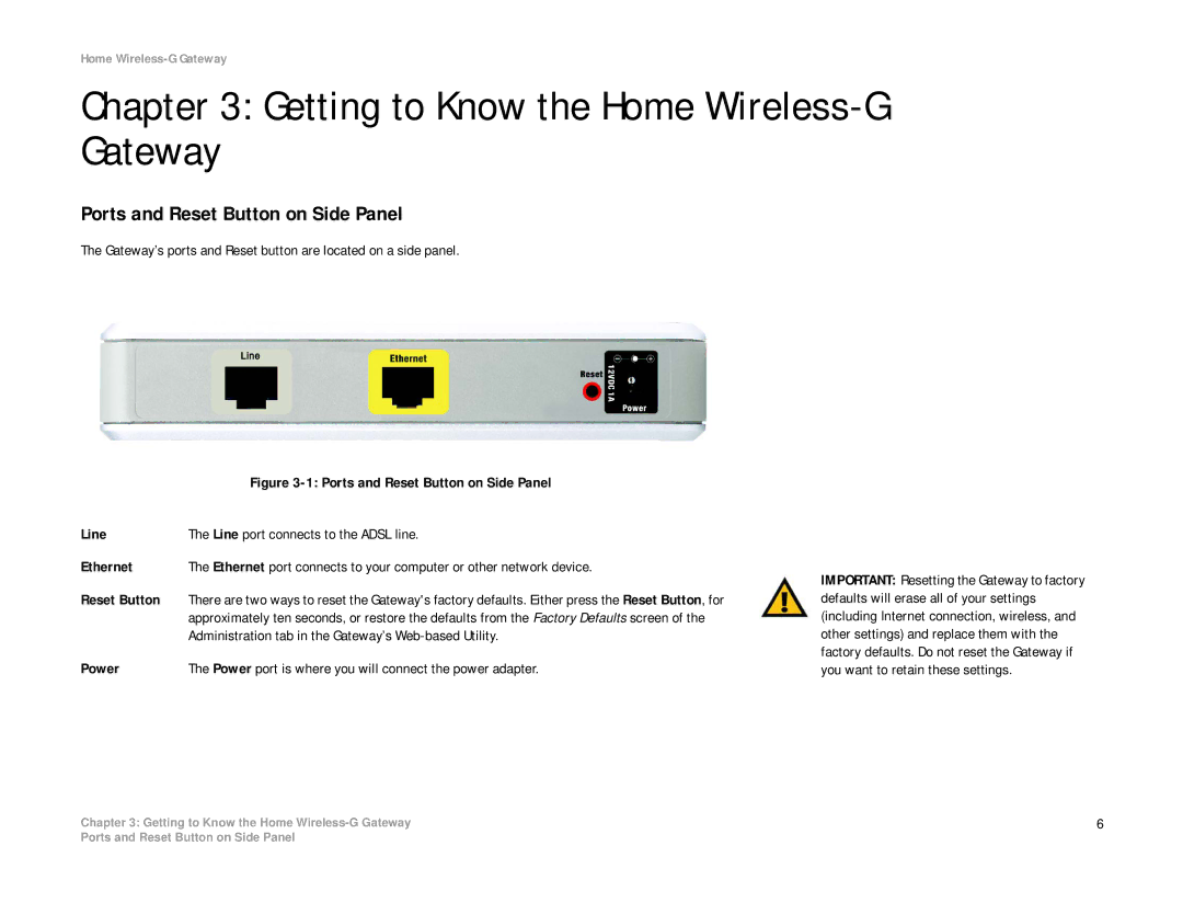 Linksys HG200 manual Getting to Know the Home Wireless-G Gateway, Ports and Reset Button on Side Panel 