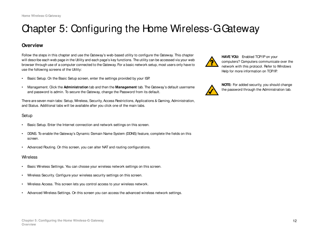 Linksys HG200 manual Configuring the Home Wireless-G Gateway, Setup 