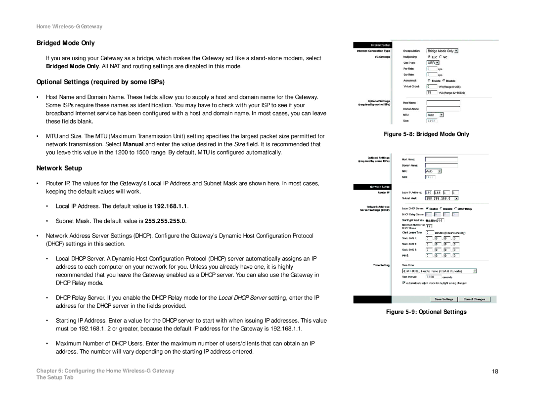 Linksys HG200 manual Bridged Mode Only, Optional Settings required by some ISPs, Network Setup 