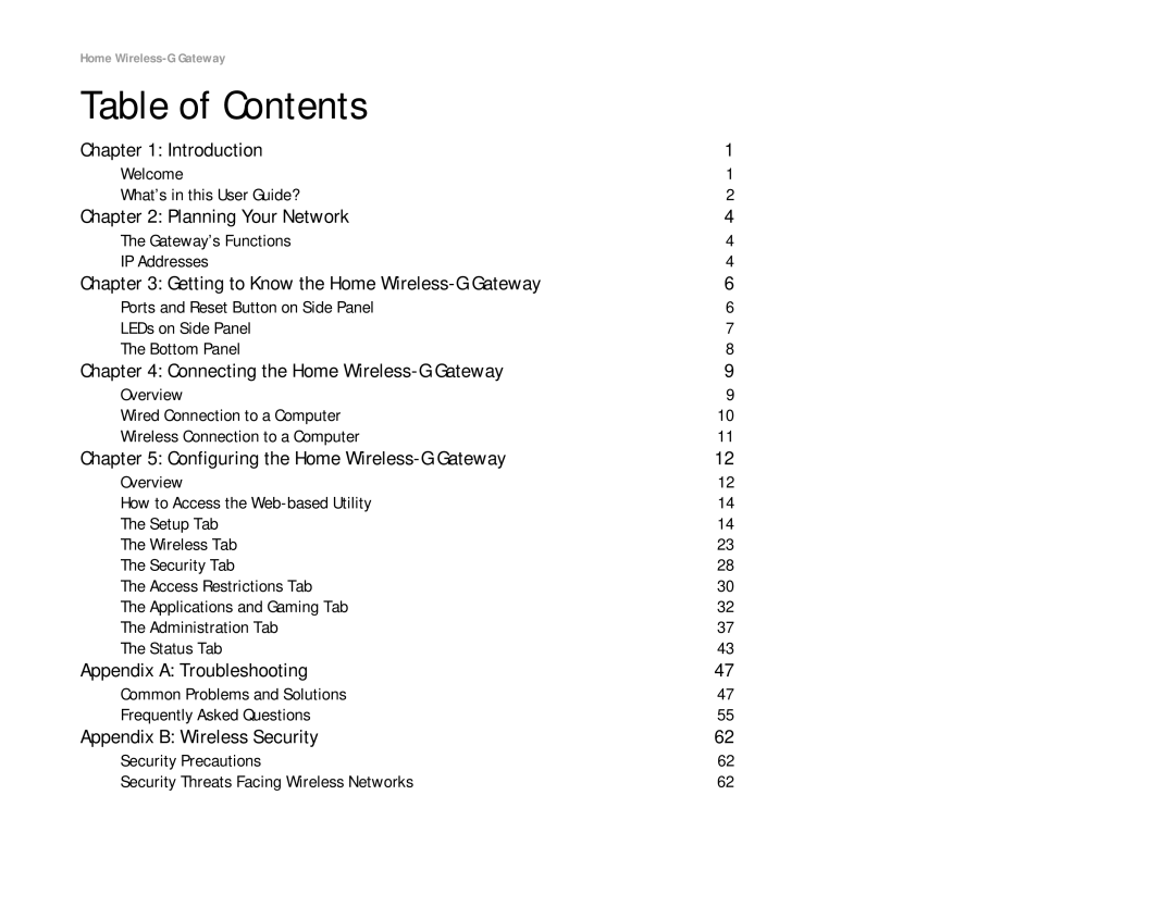 Linksys HG200 manual Table of Contents 