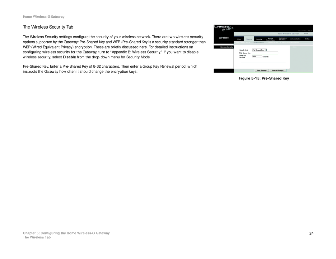 Linksys HG200 manual Wireless Security Tab, Pre-Shared Key 
