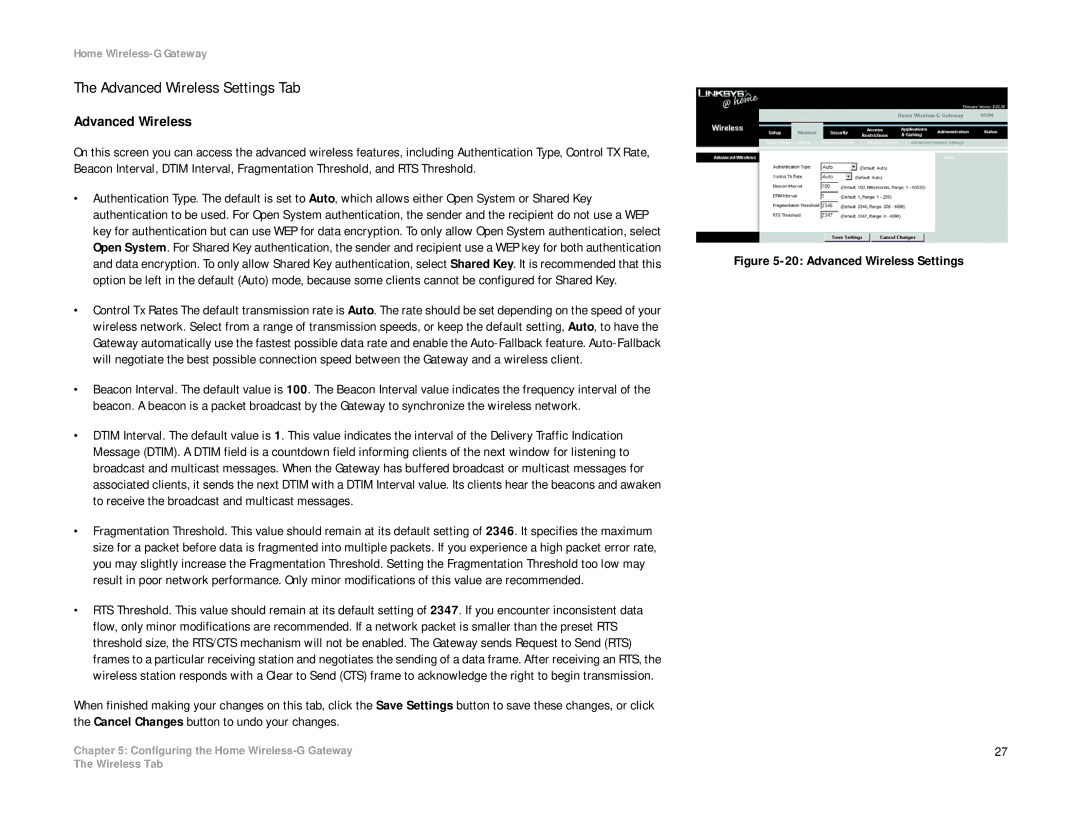 Linksys HG200 manual Advanced Wireless Settings Tab 